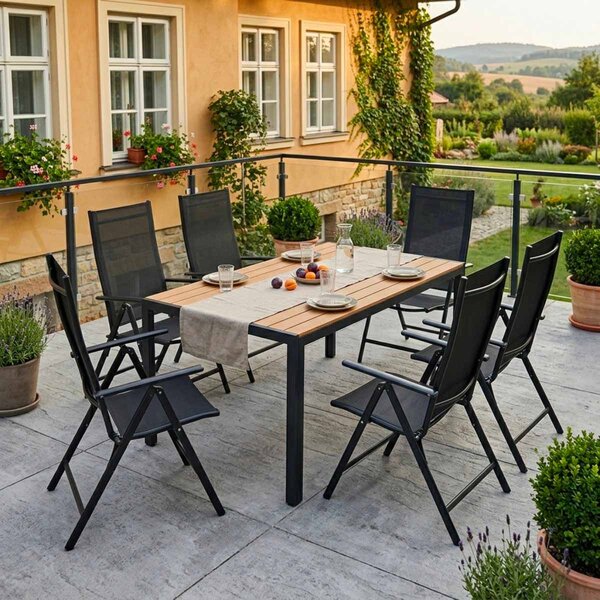 Vikio Zahradní set 150x90 pro 6 osob skládací židle V136-P přírodní