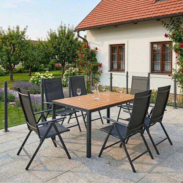 Vikio Zahradní set 150x90 pro 6 osob skládací židle V136-P přírodní
