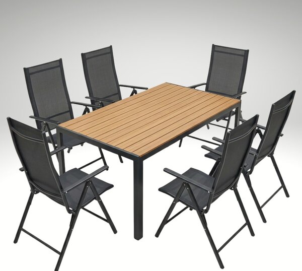 Vikio Zahradní set 150x90 pro 6 osob skládací židle V136-P přírodní