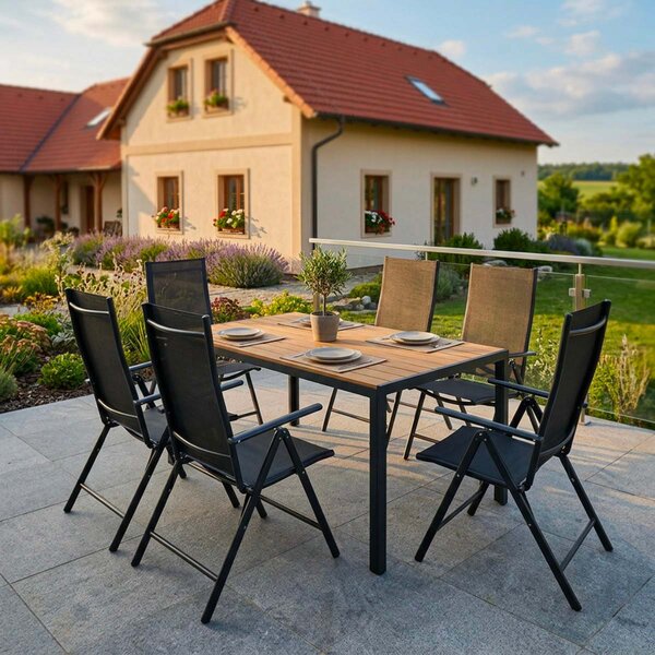 Vikio Zahradní set 150x90 pro 6 osob skládací židle V136-P přírodní