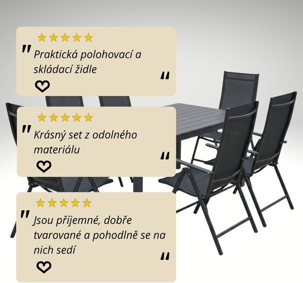 Vikio Zahradní set 150x90 pro 6 osob skládací židle V136-S šedá