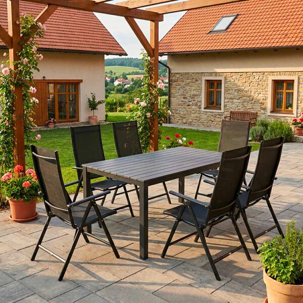 Vikio Zahradní set 150x90 pro 6 osob skládací židle V136-S šedá