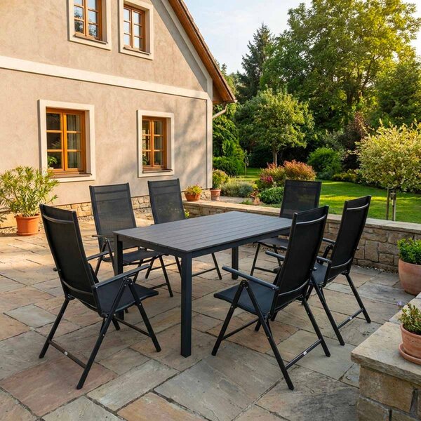 Vikio Zahradní set 150x90 pro 6 osob skládací židle V136-S šedá
