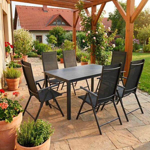 Vikio Zahradní set 150x90 pro 6 osob skládací židle V136-S šedá