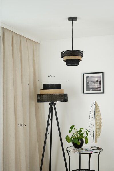 Brilagi - Stojací lampa DAKOTA LUNETA 1xE27/15W/230V černá/ratan