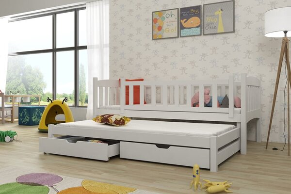 - Dětská postel s přistýlkou a šuplíky ADINA - 80x200, bílá