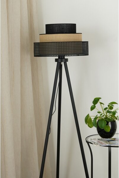 Brilagi - Stojací lampa DAKOTA LUNETA 1xE27/15W/230V černá/ratan