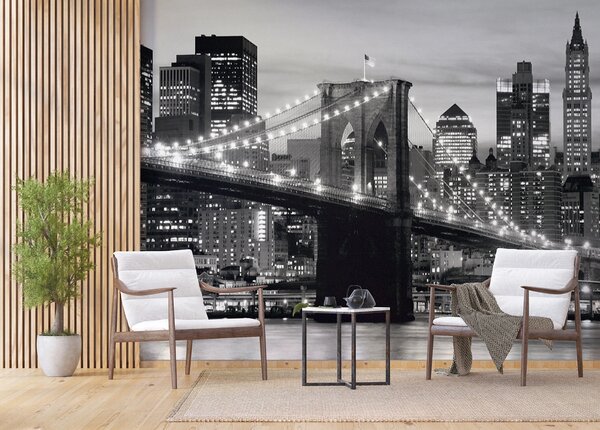Fototapeta na míru Černobílý Brooklynský Most Při Západu Slunce | Vliesová fototapeta na zed' | DFTNS2465