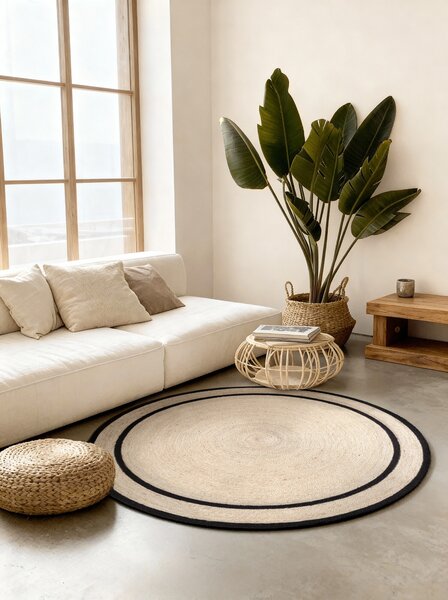 Hanse Home, Kusový koberec Jute Braided 106331 Natural Black kruh, 150x150 (průměr) kruh, černobílá, chodba / předsíň
