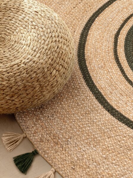 Hanse Home, Kusový koberec Jute Braided 106330 Natural Green kruh, 150x150 (průměr) kruh, zelená, chodba / předsíň