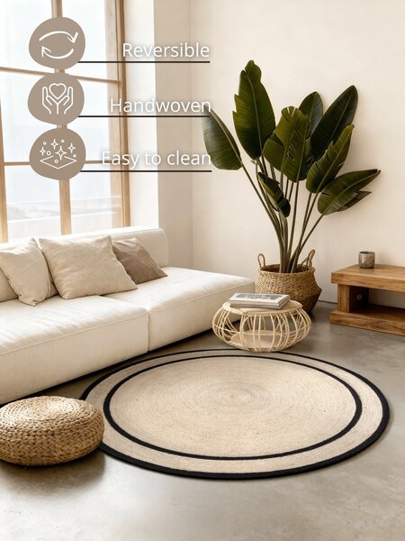 Hanse Home, Kusový koberec Jute Braided 106331 Natural Black kruh, 150x150 (průměr) kruh, černobílá, chodba / předsíň