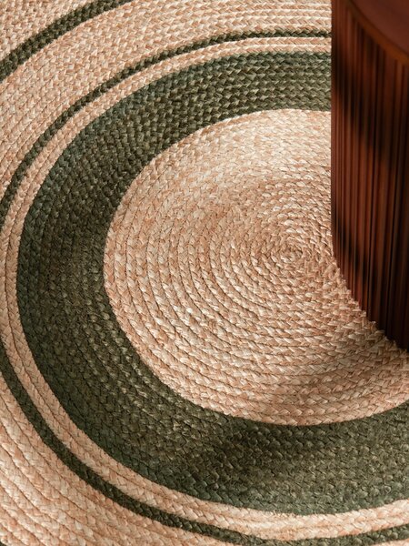 Hanse Home, Kusový koberec Jute Braided 106330 Natural Green kruh, 150x150 (průměr) kruh, zelená, chodba / předsíň