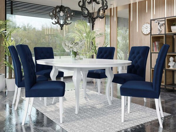Rozkládací jídelní stůl 100 cm se 6 židlemi KRAM 1 - bílý / modrý