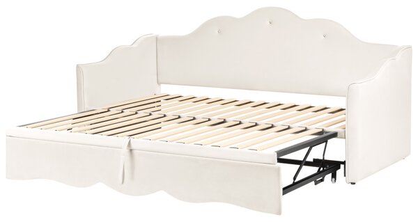 Rozkládací postel Umělý samet LORETTE 90 x 200 cm Světle béžová