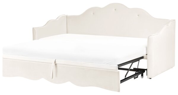 Rozkládací postel Umělý samet LORETTE 90 x 200 cm Světle béžová