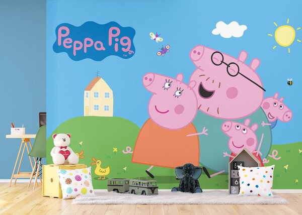 Dětská fototapeta na míru Prasátko Peppa s Rodinou | Vliesová fototapeta na zed' | DFT5P352201