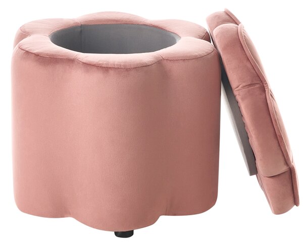 Dětský puf s úložným prostorem FLOWER Umělý samet Růžová Květina