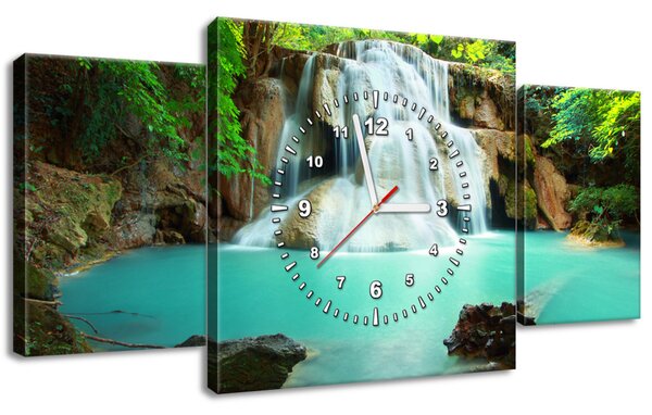 Obraz s hodinami Vodopád v Thajsku - 3 dílný Rozměry: 80 x 40 cm