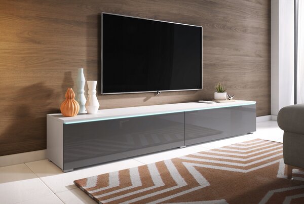 TV stolek CERIEE 180 - bílý / šedý lesklý