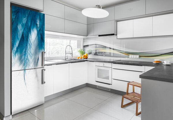 Nálepka tapeta na ledničku Modré pírka FridgeStick-70x190-f-85450121