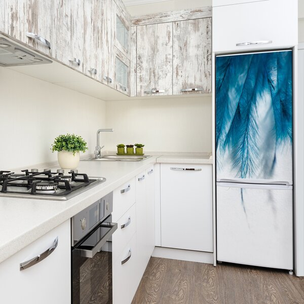 Nálepka tapeta na ledničku Modré pírka FridgeStick-70x190-f-85450121