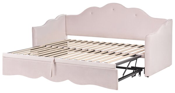 Rozkládací postel Umělý samet LORETTE 90 x 200 cm Pastelově růžová