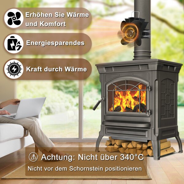XMTECH 4 lopatky Krbový ventilátor Závěsný ventilátor na kamna Krbový ventilátor bez výkonu Ventilátor na kamna na dřevo