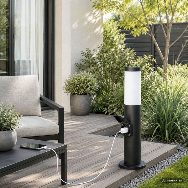 Rabalux BLACK TORCH zahradní sloupek 77194, 1x zásuvka AC-230V