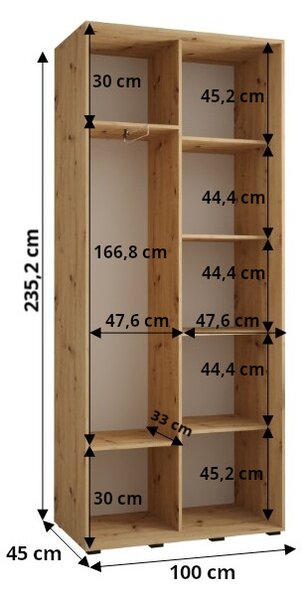 Šatní skříň ASIRI 13 - 100/45 cm, černá / dub artisan / černá