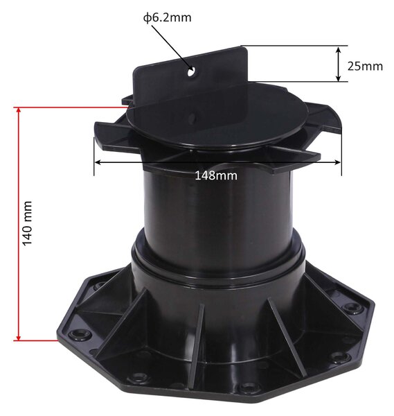 Nosné konzole – Nastavitelné, rozsah 140 až 210 mm – Nosnost 2700 kg – Plast – Podstavec