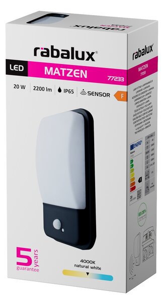 Rabalux MATZEN LED venkovní nástěnné svítidlo 77233, pohybový senzor, IP65
