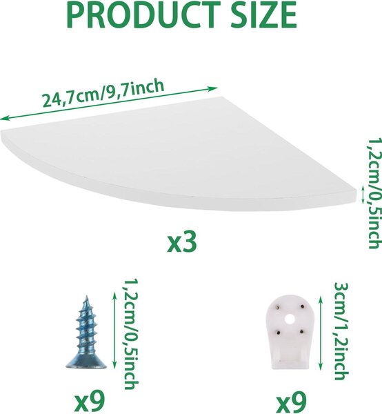 Dřevěné nástěnné police, šířka 25 cm, sada 3 kusů, rohové police, vhodné do obývacího pokoje