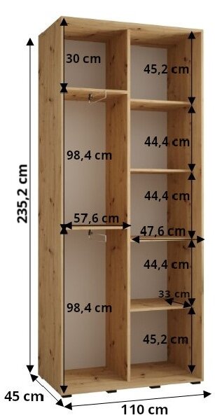 Šatní skříň ASIRI 1 - 110/45 cm, bílá / dub artisan / stříbrná