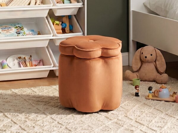 Dětský puf s úložným prostorem FLOWER Umělý samet Oranžová Květina