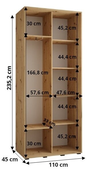 Šatní skříň ASIRI 1 - 110/45 cm, bílá / dub artisan / stříbrná