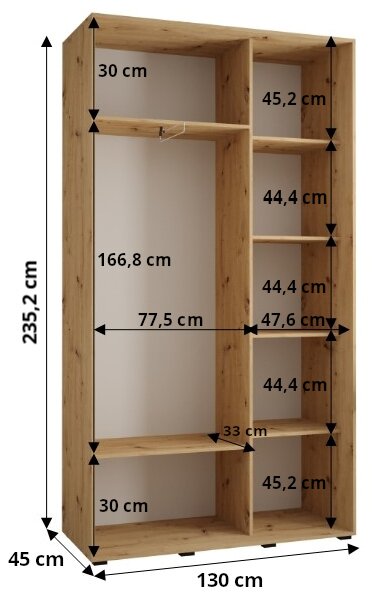 Šatní skříň ASIRI 2 - 130/45 cm, bílá / stříbrná