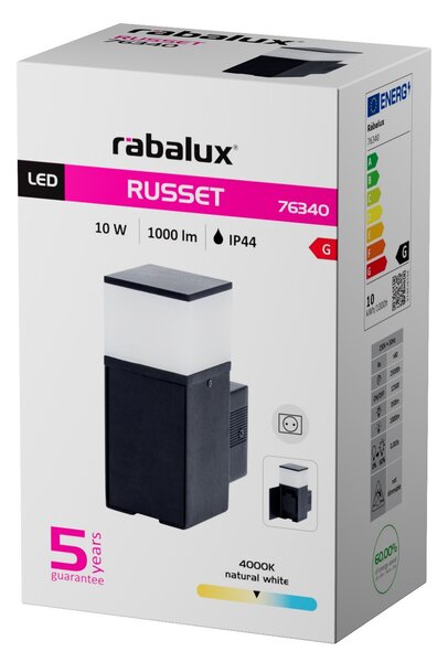 Rabalux RUSSET LED venkovní nástěnné svítidlo 76340, 1x zásuvka AC-230V IP44
