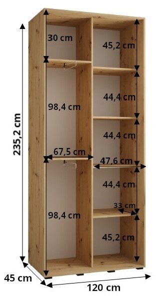 Šatní skříň INDIRA 1 - 120/45 cm, kašmír / stříbrná