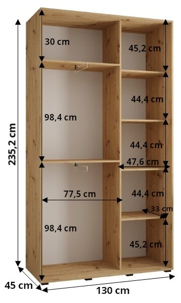 Šatní skříň ASIRI 2 - 130/45 cm, bílá / stříbrná