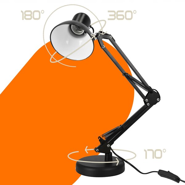Smart LED Černá kovová stolní lampa nastavitelná s klipem 1xE27