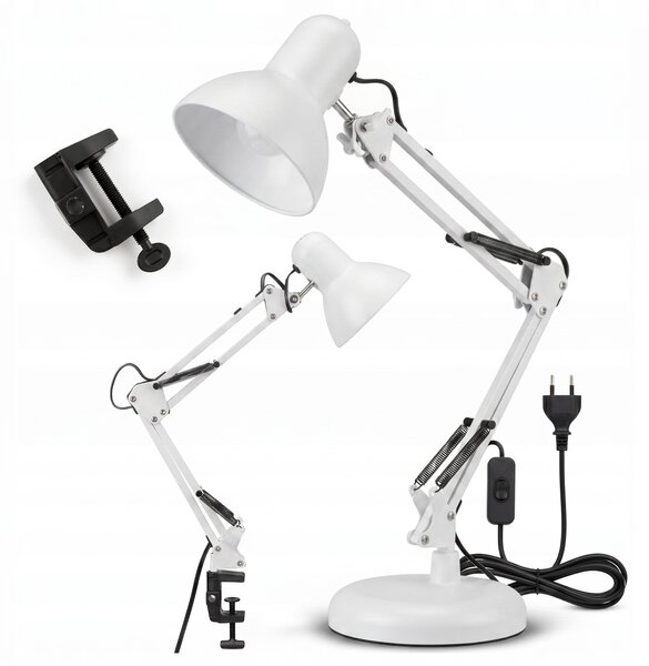 Smart LED Bílá kovová stolní lampa nastavitelná s klipem 1xE27