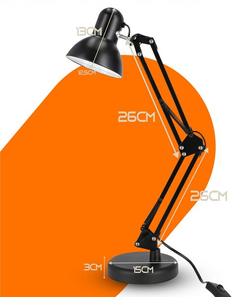 Smart LED Černá kovová stolní lampa nastavitelná s klipem 1xE27