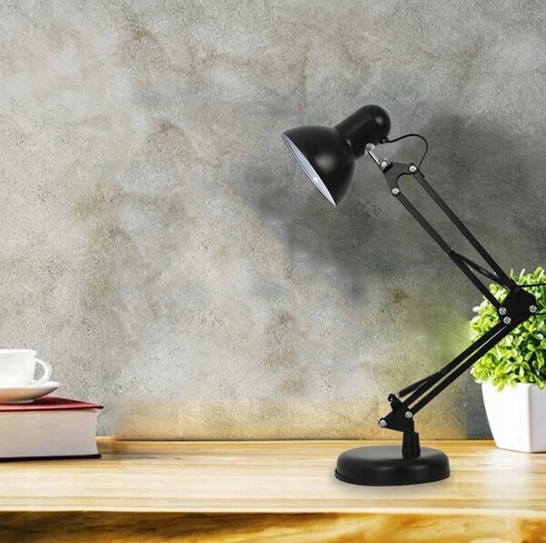 Smart LED Černá kovová stolní lampa nastavitelná s klipem 1xE27