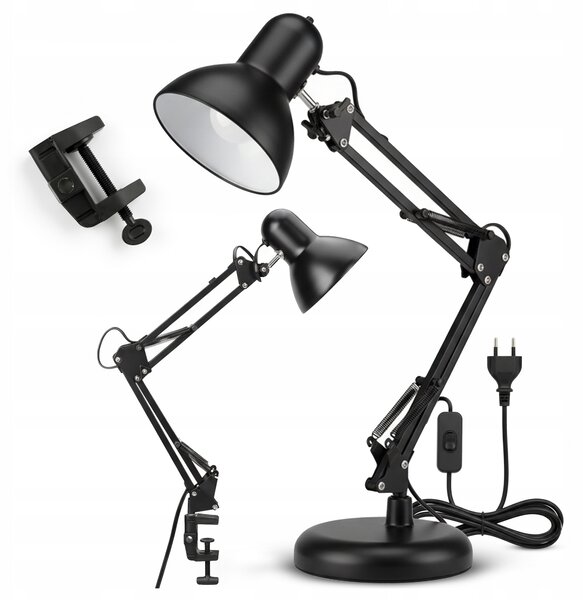 Smart LED Černá kovová stolní lampa nastavitelná s klipem 1xE27