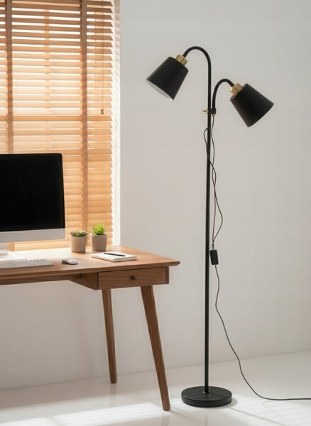 Smart LED ARGUS stojací černá lampa čtecí nastavitelná 2xE27