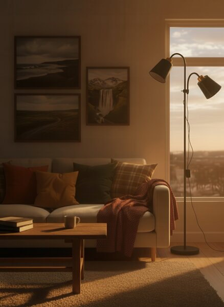 Smart LED ARGUS stojací černá lampa čtecí nastavitelná 2xE27