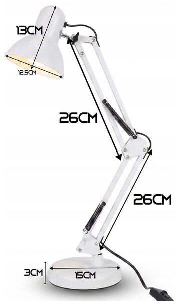 Smart LED Bílá kovová stolní lampa nastavitelná s klipem 1xE27