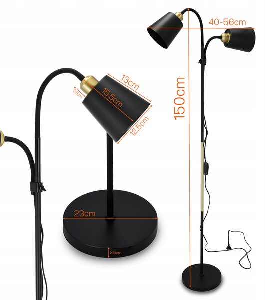 Smart LED ARGUS stojací černá lampa čtecí nastavitelná 2xE27