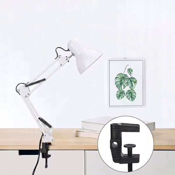 Smart LED Bílá kovová stolní lampa nastavitelná s klipem 1xE27