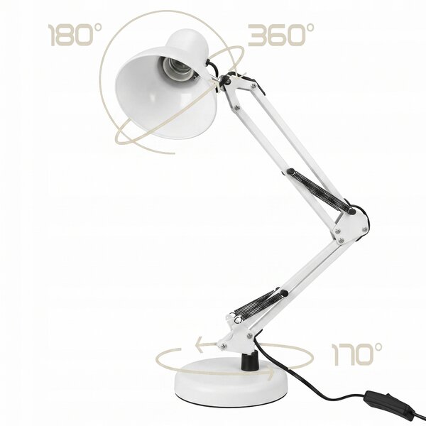 Smart LED Bílá kovová stolní lampa nastavitelná s klipem 1xE27